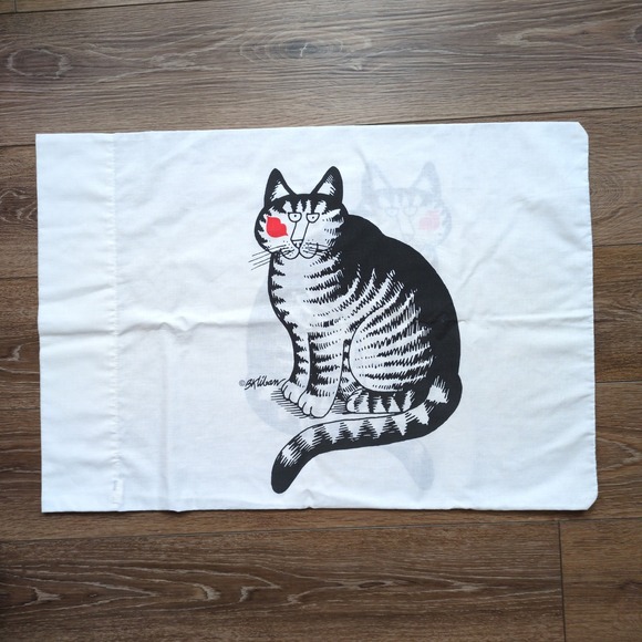 Vtg 70s Kliban Cat Kiss Cheek Standard Pillow Case Cover Bedding Marlborough - Picture 5 of 6